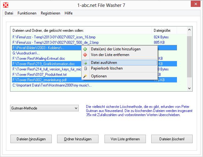 Screenshot vom Programm: 1-abc.net File Washer