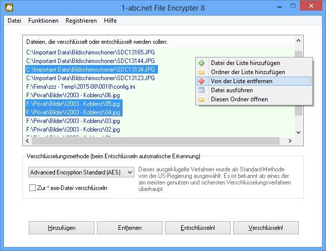 Screenshot vom Programm: 1-abc.net File Encrypter