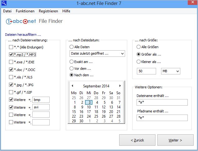 Screenshot vom Programm: 1-abc.net File Finder